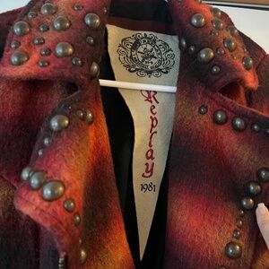 Replay wool and mohair plaid biker jacket M